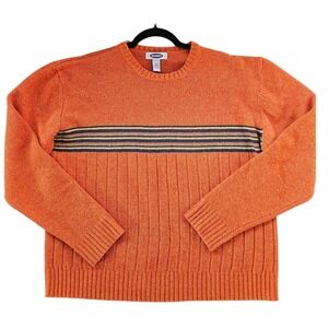 Vintage Old Navy Mens XL Orange 90s Y2K Sweater Bold Striped Crew Neck 100% Wool